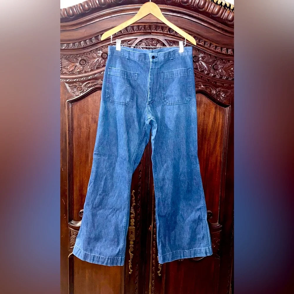Amazing Vintage Unisex Denim Wide Cuff Bell Bottom Trouser Jeans! - Picture 1 of 6